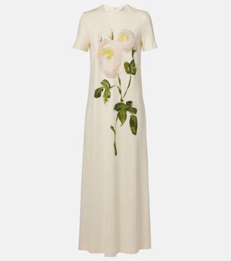 Oscar De La Renta Painted Roses jersey maxi dress