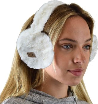 C.C Soft Winter Warm Adjustable Headband Ear Warmer Earmuffs, Furry Ivory, One Size