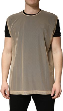 Dolce & Gabbana Beige Crew Neck Sleeveless Mesh Top Mens T-shirt (Pre-Owned)