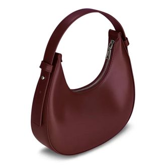 Generic Women Faux Leather Handbag Solid Color Crescent Shoulder Bag Daily (Wine Red)