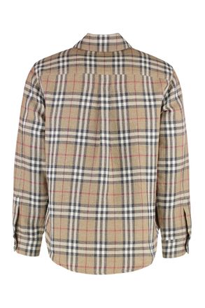 Burberry Mens Checked Cotton Shirt Beige Linen