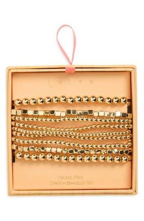 Leith Set of 9 Metallic Beaded Stretch Bracelets in Gold at Nordstrom Rack