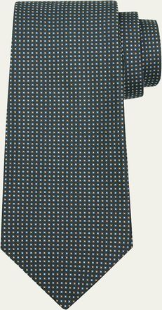 Kiton Mens Woven Micro-Geometric Silk Seven-Fold Tie