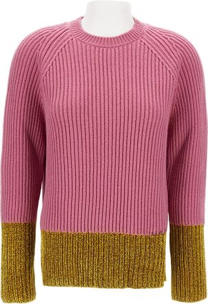 Marni Color Block Wool Crew Neck Sweater With Exposed Stitching