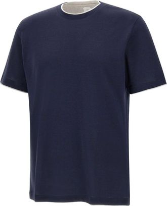 Eleventy Tops, Heren, Blauw, M, Katoen, T-shirt met ronde hals