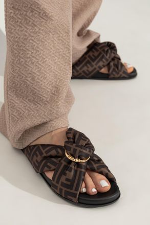 Fendi Slides With Logo, Womens, Brown