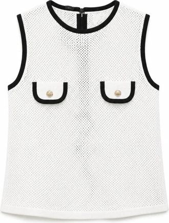Elisabetta Franchi Gebreid microtrench T-shirt - Dames - Tops zonder mouwen - Wit - M - Tops