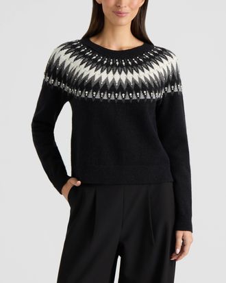 Ellen Tracy Womens Fair Isle Sweater with Rhinestone Embellishments