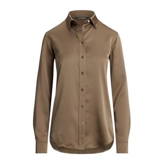 Ralph Lauren Charmeuse overhemd - Dames - Blouses & Shirts - Bruin - Maat: S Zijde