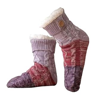 Generic Knitted Ultra-Thick Slipper Home Socks, Cashmere Knitted Thick Fleece Lined Grippers Fuzzy Socks (Purple)