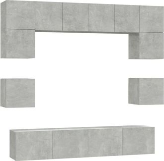 vidaXL Vidaxl - Set De Muebles De Tv 8 Pzas Madera Contrachapada Gris Hormig&oacute;n