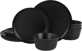 Gibson Home Fairhope 12 Piece Melamine Round Dinnerware Set in Black at Nordstrom