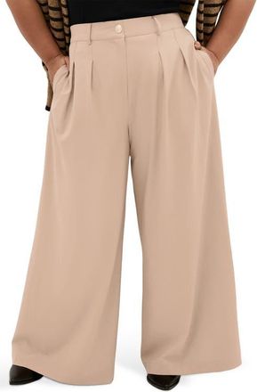 City Chic Abbigail Wide Leg Pants in Taupe Melange at Nordstrom, Size 20W