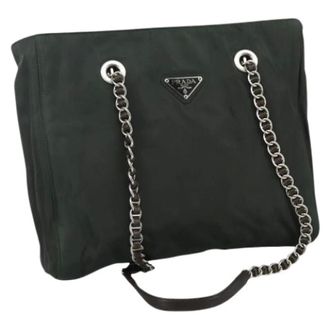 Prada Pre-owned Tote Bags, female, Green, Size: ONE SIZE Pre-owned Nylon Tote Bag