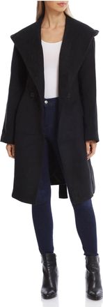 Avec Les Filles Womens Double Breasted Belted Wool Blend Coat with Hood