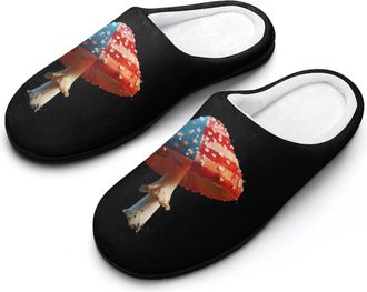 Generic Mushroom U.S. Flag Funny Mens Cotton Slippers Soft Non-Slip Rubber Sole House Slipper Indoor Outdoor