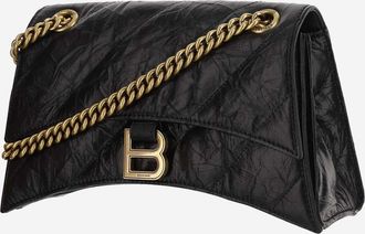 Balenciaga Womens Hourglass Shoulder Bag Black Calfskin