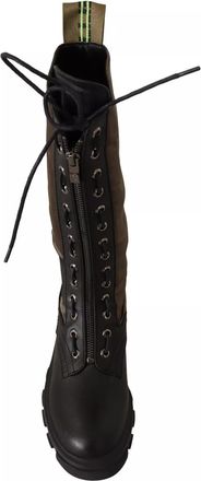 Ga&euml;lle Paris Black Green High Combat Boots Lace Up Military Womens Shoes (Pre-Owned)