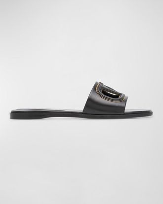 Valentino Garavani VLogo Leather Cutout Flat Slide Sandals