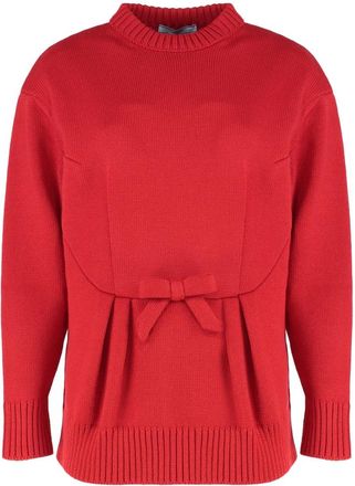 Prada Trui met ronde hals - Dames - Ronde hals truien - Rood - 2XS - Wol - Truien & Vesten