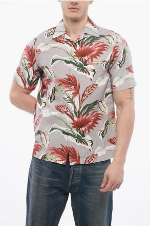 Maison Margiela Linen Blend Short Sleeved Shirt With Floral Print size 46