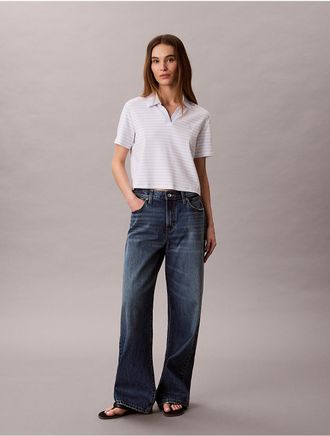 Calvin Klein Jeans Calvin Klein Womens Cotton Contour Rib Polo Tee - Blue - L