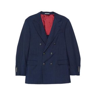 Brunello Cucinelli Pinstripe Double-Breasted Jacket - male - Brunello Cucinelli - Blazers - Blue - M - Jackets