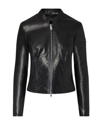 Peuterey Fitted Black Biker Jacket with Dual Slider Zip and Stand-Up Collar