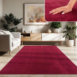 Paco Home Paco Home - Alfombra Sal&oacute;n Pelo Corto Lavable Monocolor Moderna Suave Rojo 200x280 Cm
