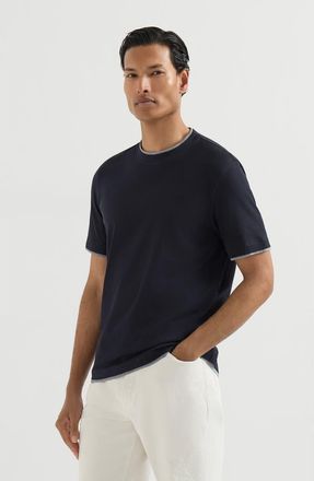 Brunello Cucinelli Cotton jersey crew neck T-shirt with faux-layering in Cobalt at Nordstrom, Size 4X-Large