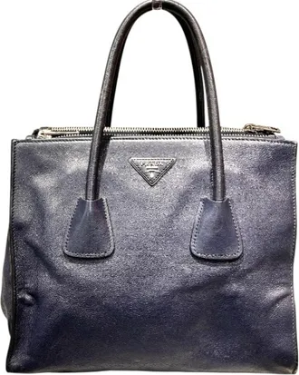 Prada Navy Leather Handbag Tote Bag (Pre-Owned)