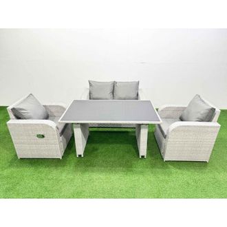 Fimous Outdoor Rattan Garden Furniture Dining Set 4-seater Patio Rectangular Table Love Sofa Reclining Chair Set - Fimous