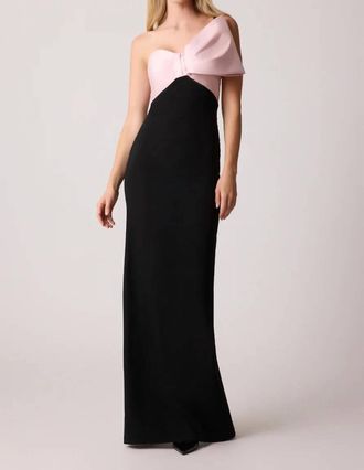 Teri Jon Strapless Bow Gown In Black