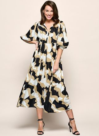 Mart Visser Sophie Print Jurk Zwart / Camel
