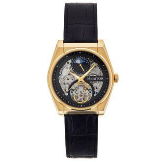 Heritor Mens Daxton Semi Skeleton Watch - Gold Stainless Steel - One Size