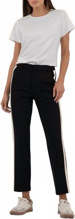 Kut from the Kloth Fay High Rise Straight Leg Pants With Side Inset In Black Ivory