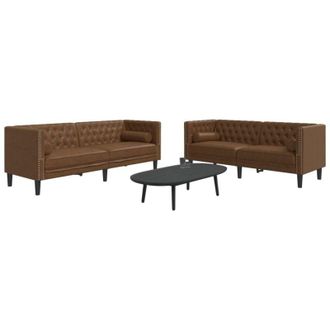 vidaXL Set De Sof&aacute;s Chesterfield Y Cojines 2 Pzs Ante Sint&eacute;tico Marr&oacute;n Vidaxl