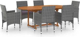 vidaXL Juego De Comedor De Jard&iacute;n 7 Piezas Rat&aacute;n Sint&eacute;tico Gris Vidaxl