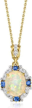 Ross-Simons Opal and. Sapphire Pendant Necklace With. Diamonds in 14k Yellow Gold