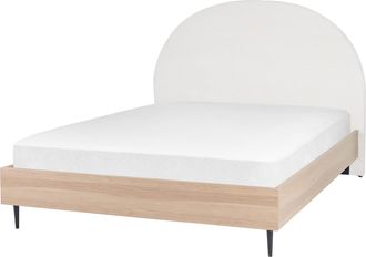 Beliani Cama Con Somier Blanco Crema Madera Clara Negro 160 X 200 Cm Poli&eacute;ster Mdf Millay