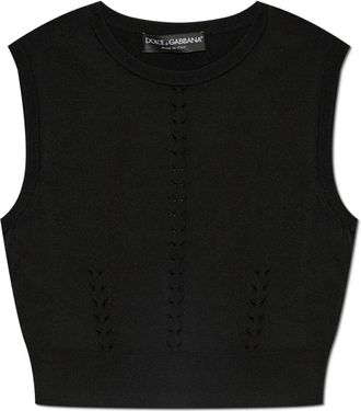 Dolce & Gabbana Gebreide top - Dames - Ronde hals truien - Zwart - M - Truien & Vesten
