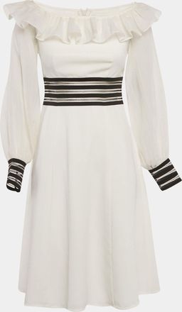 Zayan The Label White Crepe Mesh Detail Sleeve Short Dress
