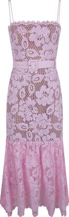 Self Portrait Pink Crochet Lace Midi Dress