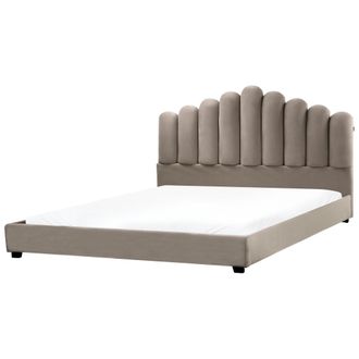 Beliani Cama Con Somier De Terciopelo Cabecero De Concha Marina Gris Pardo 180 X 200 Cm Vincennes