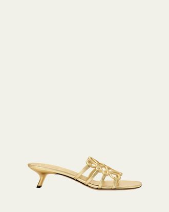 Loewe x Paulas Ibiza 45mm Petal Anagram Metallic Leather Mule Sandals