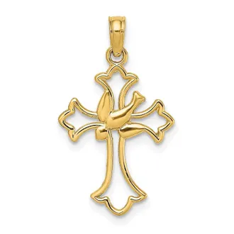 Diamond2Deal 14k Yellow Gold Cut-Out Dove Center Cross Charm Pendant