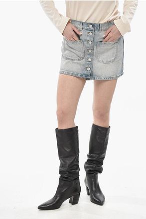 Courr&egrave;ges Vintage-Wash Denim Mini Skirt With Front Button Closure size 42