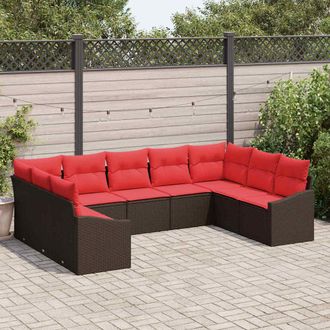 vidaXL Vidaxl Set Di Divani 9 Pz Marrone Polyrattan