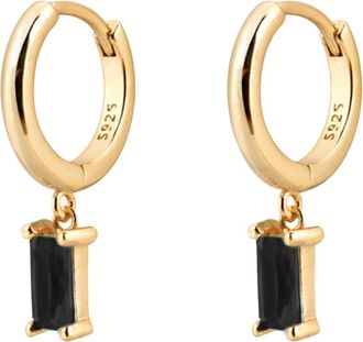 Generic Rectangular Black Zircon Earrings Fashion Real Gold Electroplated For Women Heart Hoop for (B, One Size)