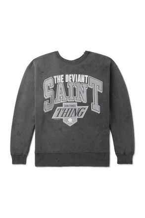 Saint Mxxxxxx The Deviant Distressed Logo-Print Cotton-Jersey Sweatshirt